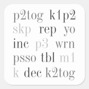 KNITTING WORDS Large Square Stickers 