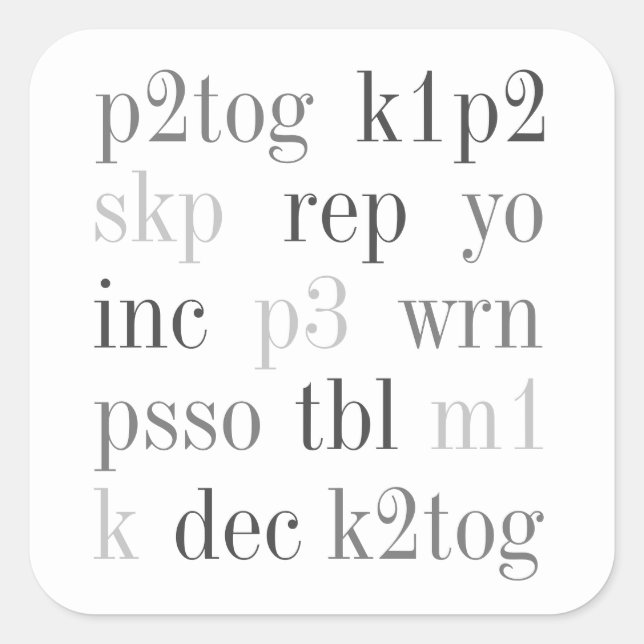 KNITTING WORDS Large Square Stickers  (Front)