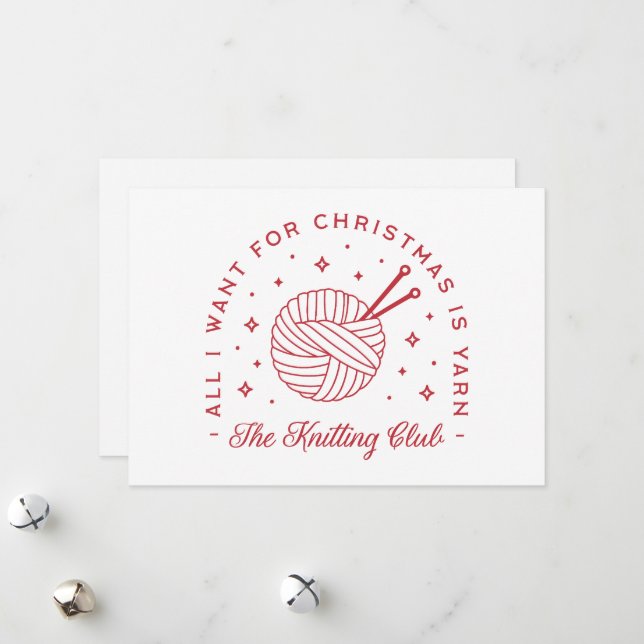 Knitting yarn lovers Christmas Holiday Card (Front/Back In Situ)