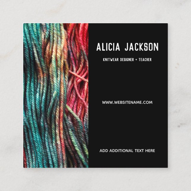 Knitting Yarn Red Green Square Business Card (Back)