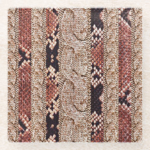 Knitwear texture, geometric snake pattern. glass coaster