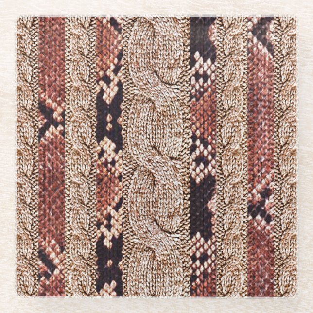 Knitwear texture, geometric snake pattern. glass coaster (Front)