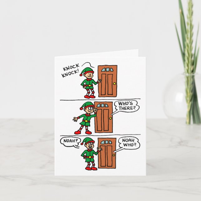 Knock Knock Elf Christmas Presents Noah Holiday Card (Front)