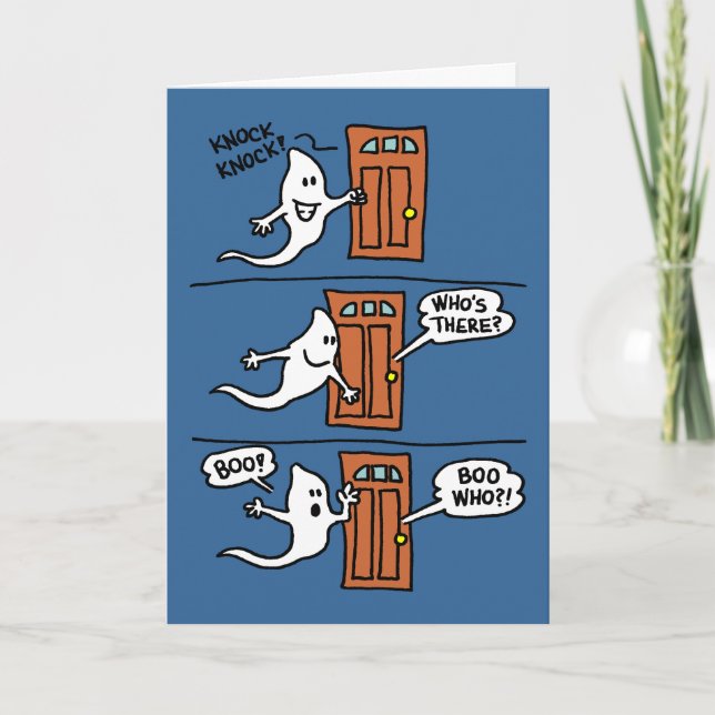Knock Knock Halloween Cartoon Ghost Kids Greeting Card (Front)