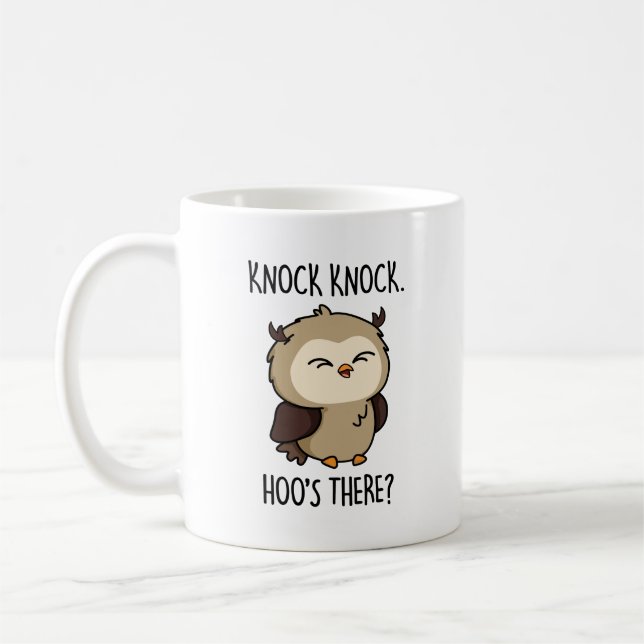 Knock Knock Hoos There Funny Owl Pun  Coffee Mug (Left)