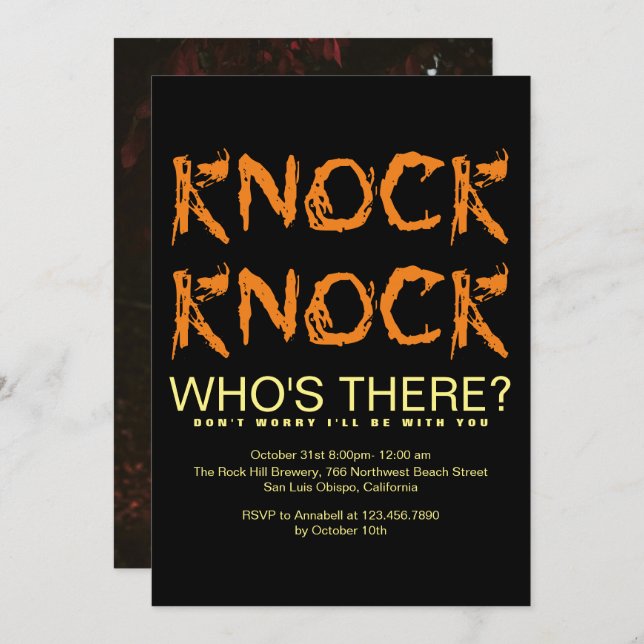 Knock Knock Who's There Photo Halloween Party Invi Invitation (Front/Back)
