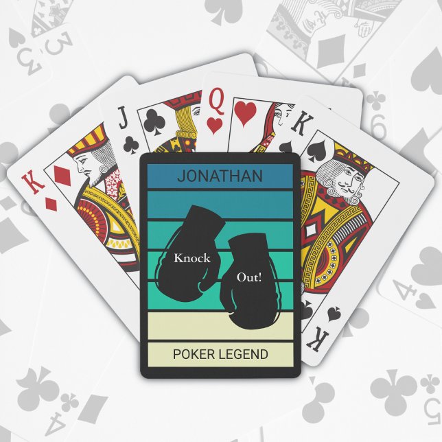 Knock Out Poker Legend Boxing Gloves Monogram Name Playing Cards (Personalize with name and text)