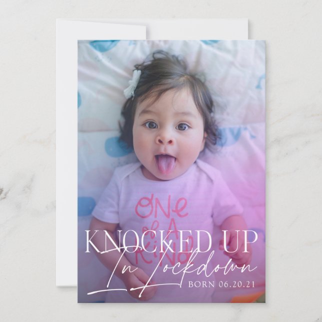 Knocked up in lockdown COVID Birth Announcement (Front)