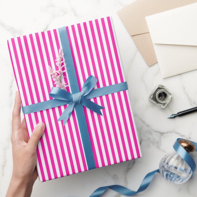 Knockout Pink & White Stripes Wrapping Paper (Gifting)