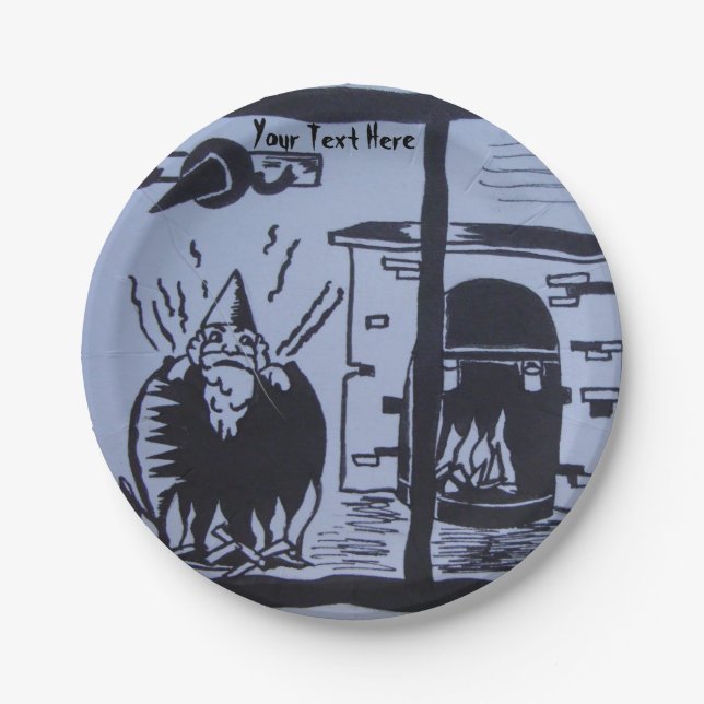 knome in witches brew cooking pot hallween paper plate (Front)