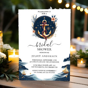 Knot Boat Ship Navy Blue Nautical Bridal Shower Invitation