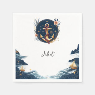 Knot Boat Ship Navy Blue Nautical Bridal Shower Napkin