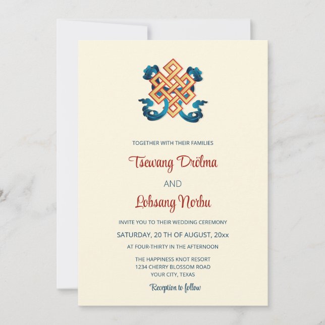 Knot Of Happiness | Tibetan Wedding  Invitation (Front)