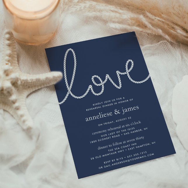Knotted Love | Coastal Rehearsal Dinner Invitation (Rehearsal dinner invitations with classic coastal sryling)