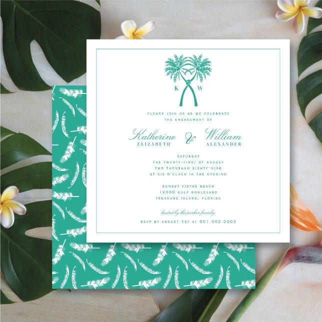 Knotted Palm Trees Monogram Beach Engagement Party Invitation (Knotted Palm Trees Monogram Beach Engagement Party Invitation @ fatfatin_blue_knot)