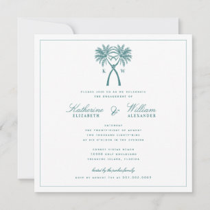 Knotted Palm Trees Monogram Beach Engagement Party Invitation