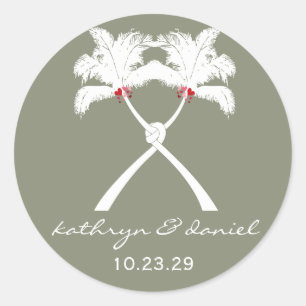 Knotted Palm Trees Red Love Tropical Beach Wedding Classic Round Sticker