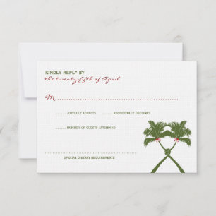 Knotted Palm Trees Red Love Tropical Beach Wedding RSVP Card