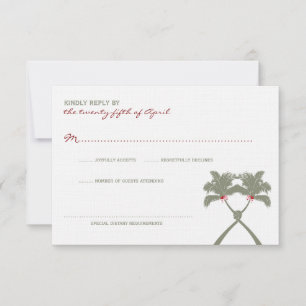 Knotted Palm Trees Red Love Tropical Beach Wedding RSVP Card