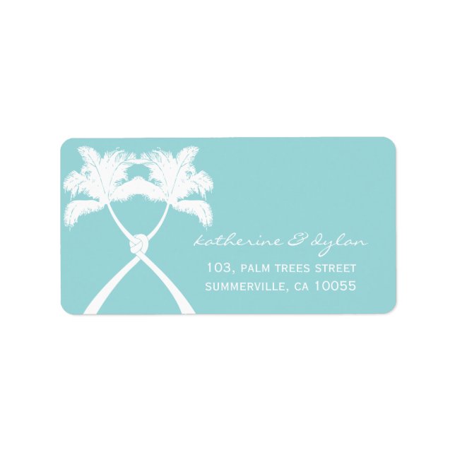 Knotted Palm Trees Tropical Beach Wedding Address Label (Front)