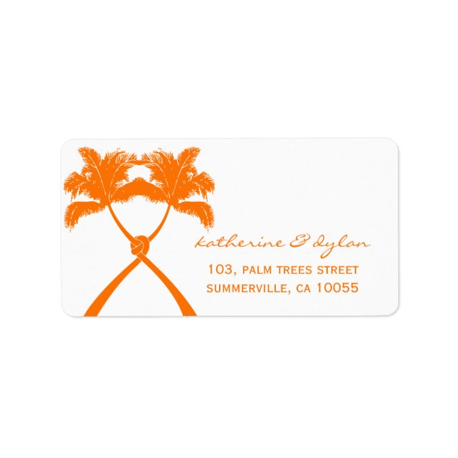 Knotted Palm Trees Tropical Beach Wedding Address Label (Front)