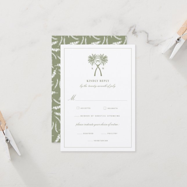 Knotted Palm Trees Tropical Classic Wedding RSVP Invitation (Front/Back In Situ)