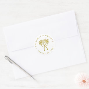 Knotted Palm Trees Tropical Destination Wedding Classic Round Sticker