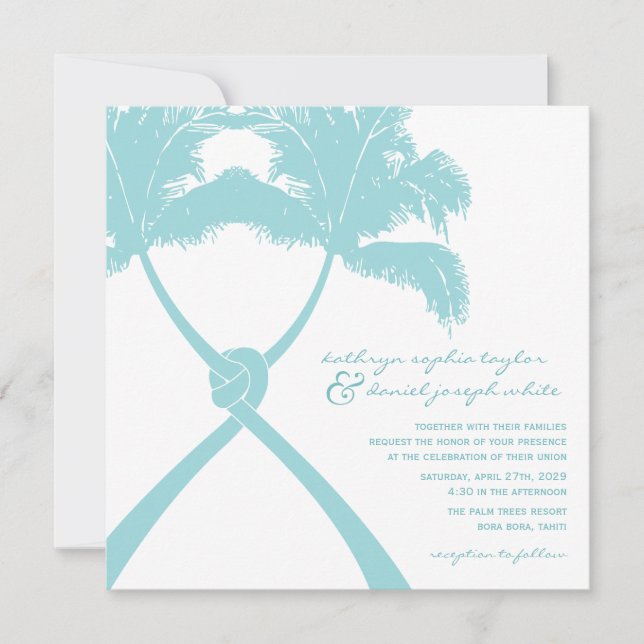 Knotted Palm Trees Tropical Destination Wedding Invitation (Front)
