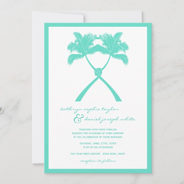 Knotted Palm Trees Tropical Destination Wedding Invitation (Front)