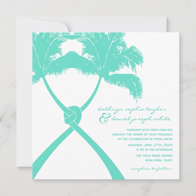 Knotted Palm Trees Tropical Destination Wedding Invitation (Front)