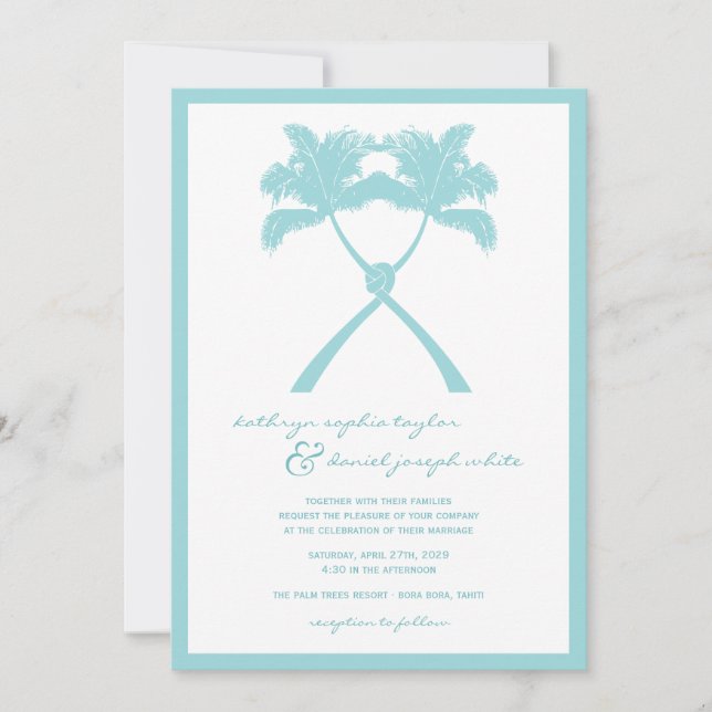 Knotted Palm Trees Tropical Destination Wedding Invitation (Front)
