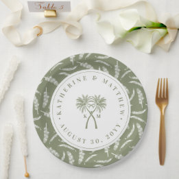Knotted Palm Trees Tropical Destination Wedding Paper Plate