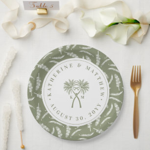Knotted Palm Trees Tropical Destination Wedding Paper Plate