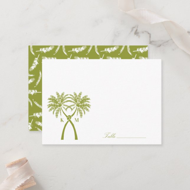 Knotted Palm Trees Tropical Destination Wedding Pl Place Card (Front/Back In Situ)
