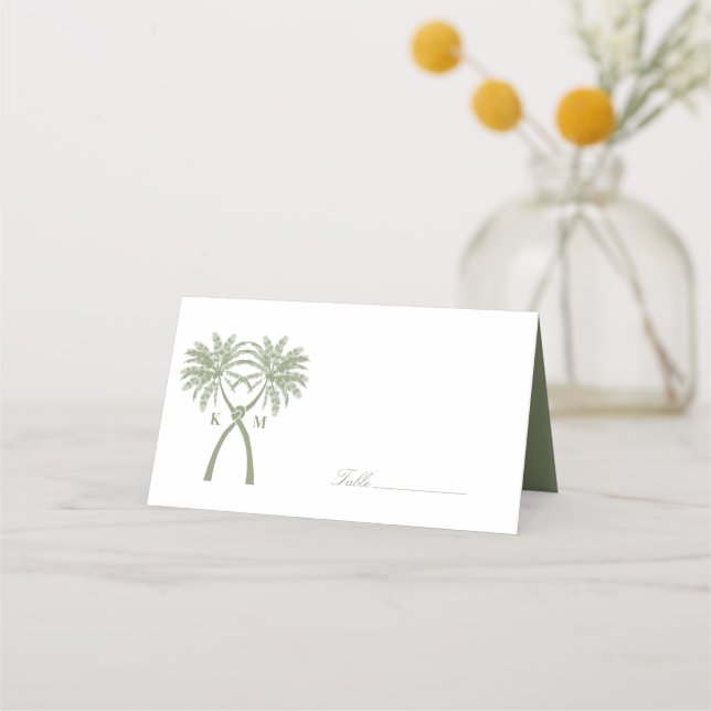 Knotted Palm Trees Tropical Destination Wedding Place Card (Front)