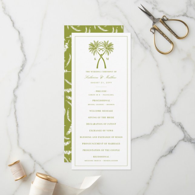 Knotted Palm Trees Tropical Destination Wedding Program (Front/Back In Situ)