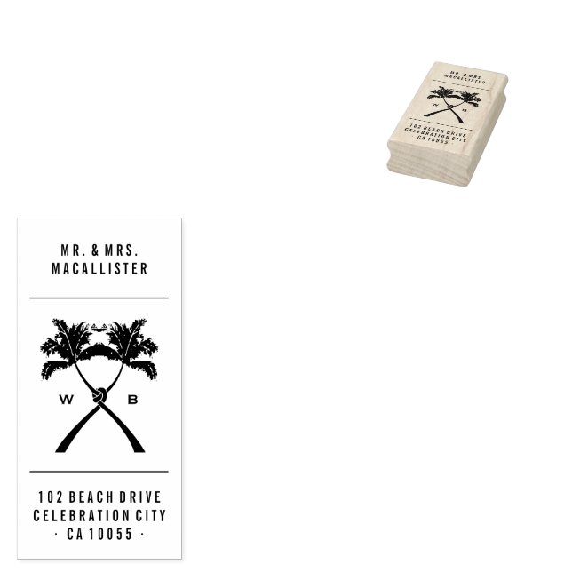 Knotted Palm Trees Tropical Destination Wedding Rubber Stamp (Stamped)