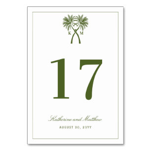 Knotted Palm Trees Tropical Destination Wedding Table Number