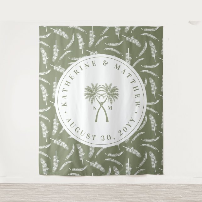 Knotted Palm Trees Tropical Destination Wedding Tapestry (Front)
