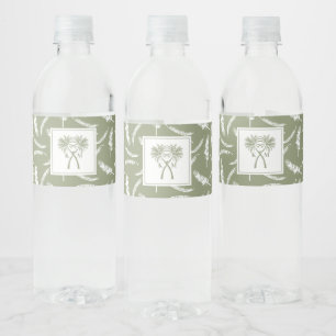 Knotted Palm Trees Tropical Destination Wedding Water Bottle Label