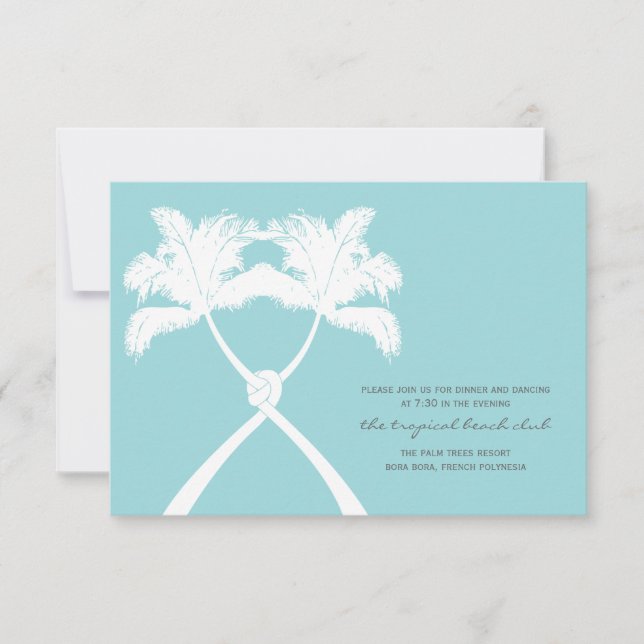 Knotted Palm Trees Tropical Wedding Reception Card (Front)