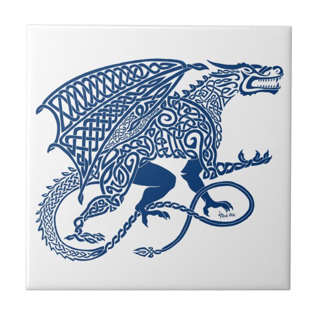 Knotwork Blue Dragon Ceramic Tile (Front)