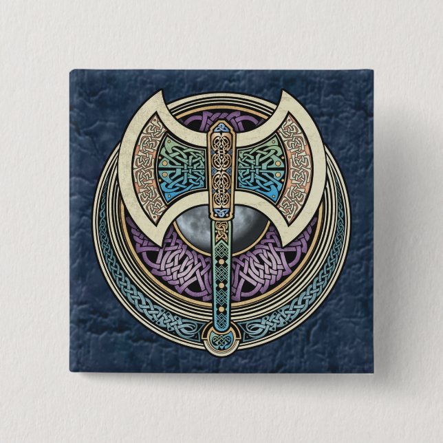 Knotwork Labrys Square Button (Front)