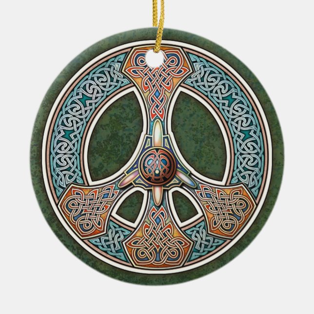 Knotwork Peace Sign Pendant/Ornament Ceramic Tree Decoration (Front)