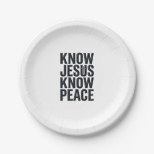 Know Jesus Know Peace Vintage Christian Typography Paper Plate