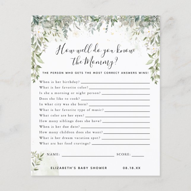 Know The Mummy | Baby Shower Game (Front)