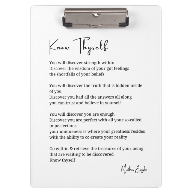 Know thyself inspirational poem poetry wall poster clipboard (Front)