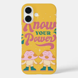 Know Your Power Retro Mushroom Aesthetic iPhone 16 Case