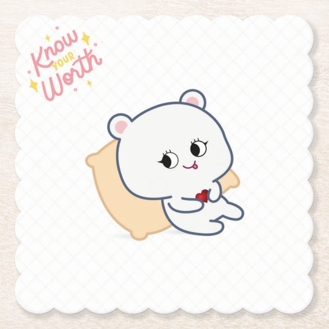 Know Your Worth Cute Bear Coaster (Front)