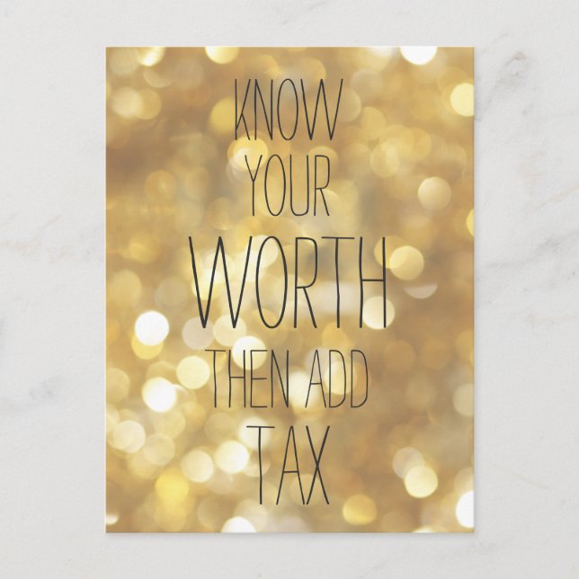 Know your worth - Gold Bokeh Inspirational Quote Postcard (Front)